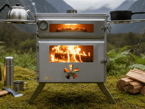 Stainless Steel Camping Stove with Oven and Glass - Large